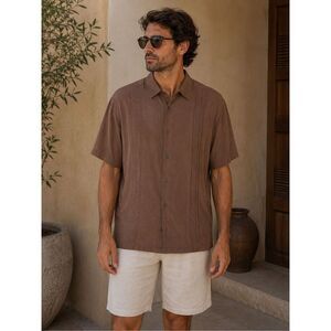 Cafe Luna Men’s Brown Camp Shirt Rayon Blend Button Front Cuban Size 2XL